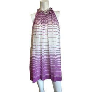 BCBGMaxAzria Purple & White Silk High Neck Loose Fitting Sleeveless Dress sz XS